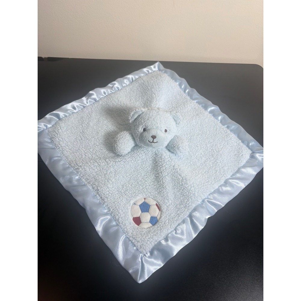 Tiddliwinks Baby Blue Lovey Teddy Bear Soccer Ball Satin Trim Security Blanket